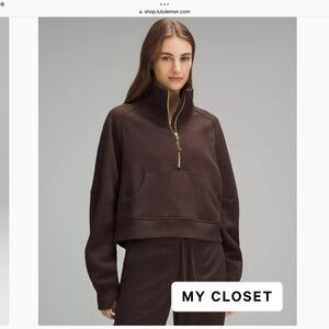 NWT Lululemon Scuba Oversized Funnel Neck Half Zip Espresso Gold Zipper Sz. M/L